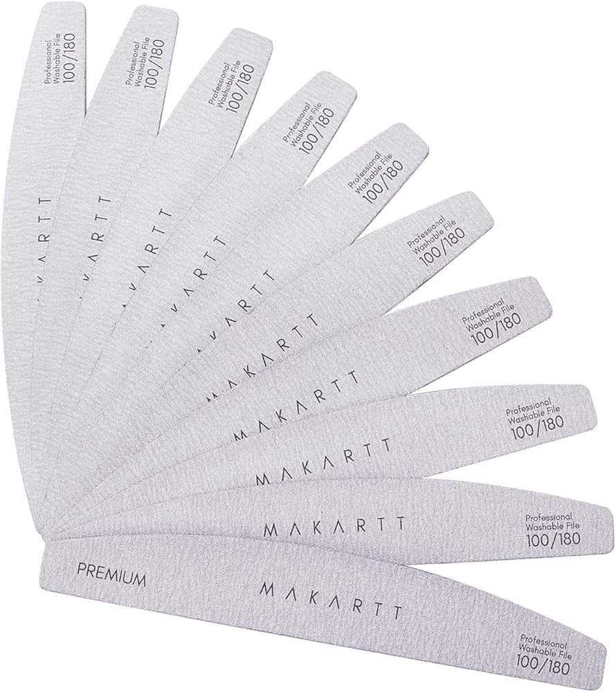10 Pcs Nail File Set 100/180 Grit for Acrylic & Natural Nails - Heavy Duty Manicure Tools