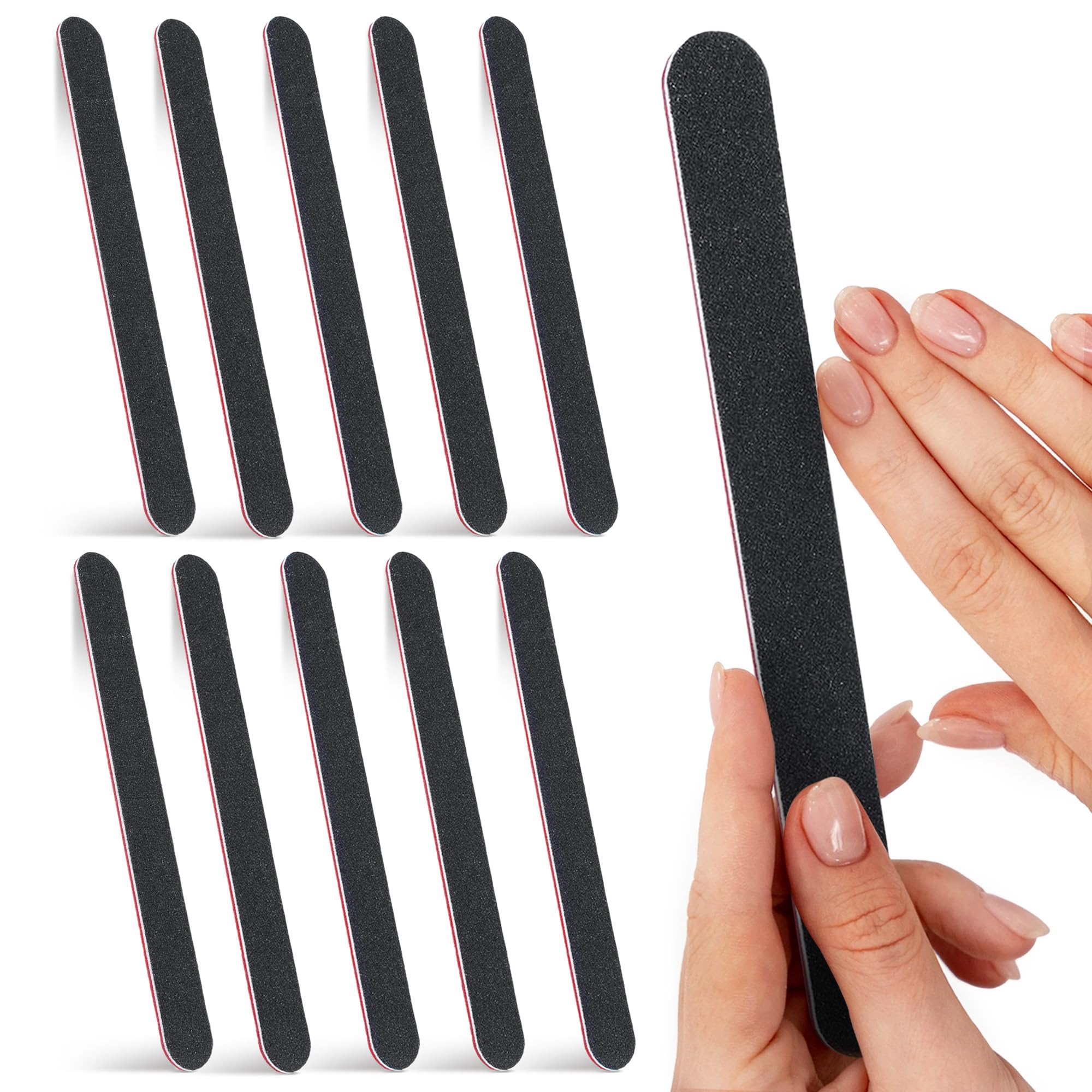 10 Pcs Nail File Set 100/180 Grit for Acrylic & Natural Nails - Heavy Duty Manicure Tools