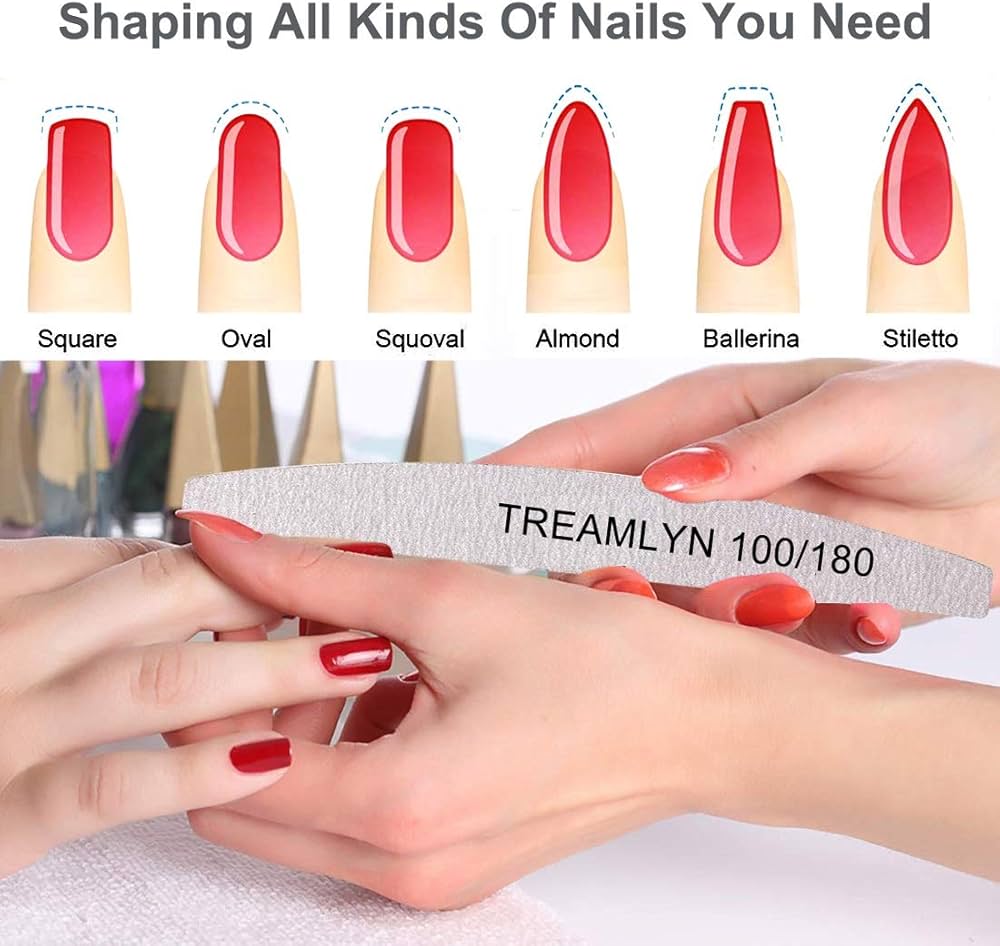 10 Pcs Nail File Set 100/180 Grit for Acrylic & Natural Nails - Heavy Duty Manicure Tools