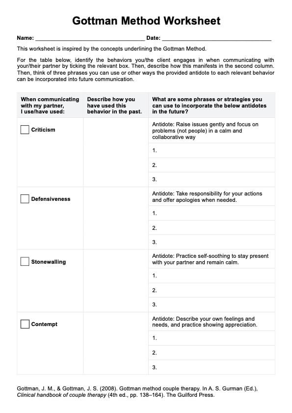 Gottman Worksheets for Couples: Easy Activities to Connect