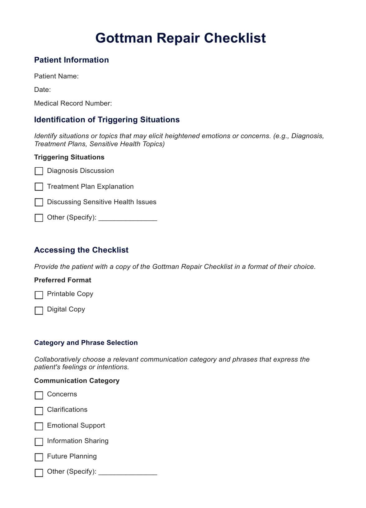 Free Gottman Repair Checklist Printable: Improve Your Relationship Today!