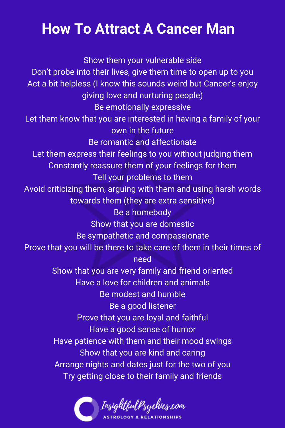 How do you make a moon in cancer male happy in love? Simple actions that show you care about his needs.