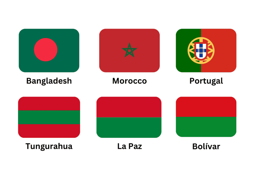 Is there a famous green and red flag? Learn about well known flags with these hues.